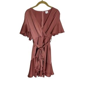 Selfie Leslie Pink Frill Mini Dress Faux Wrap XS